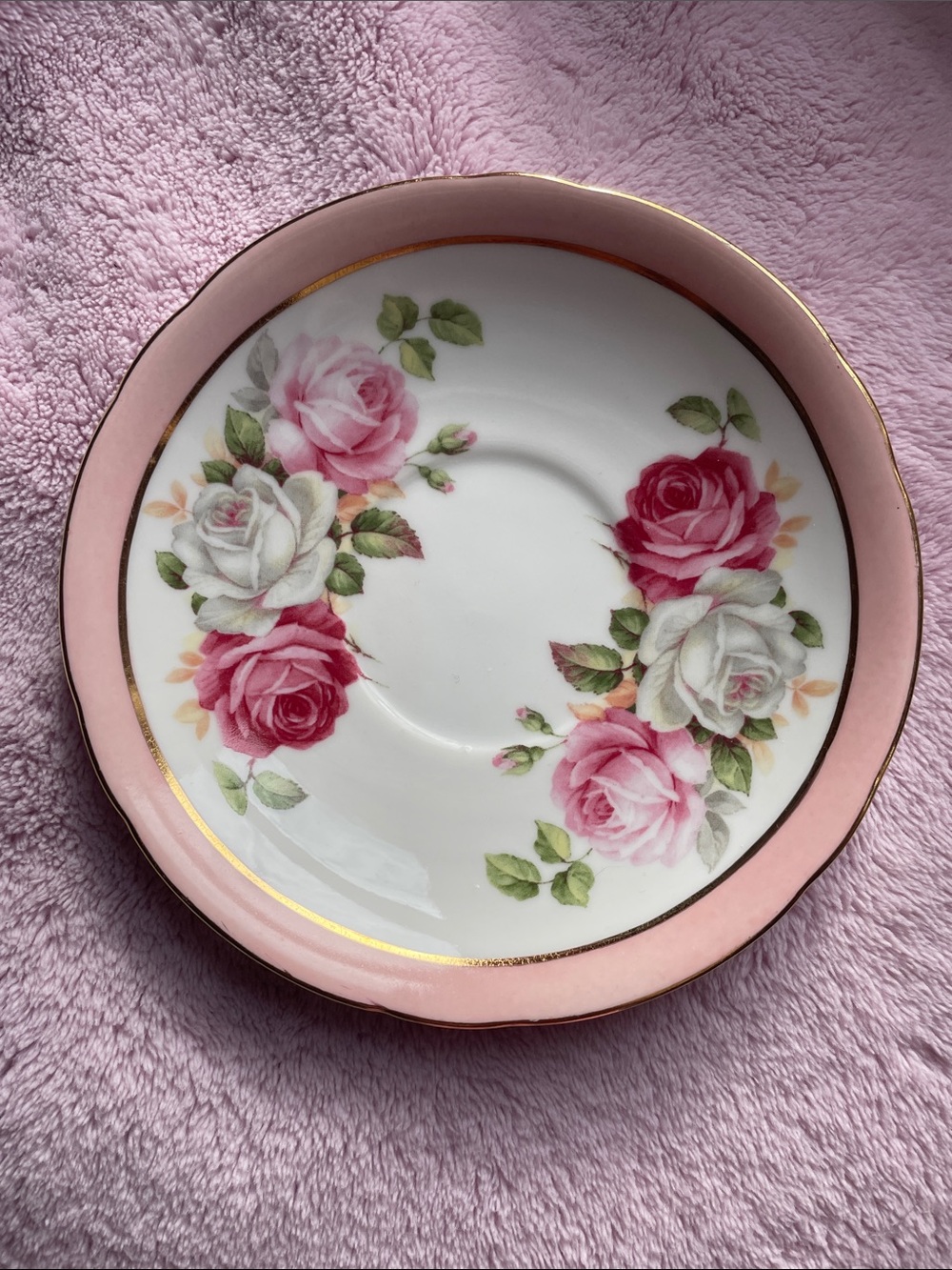 Rose saucer with Pink Roses and Gold Trim